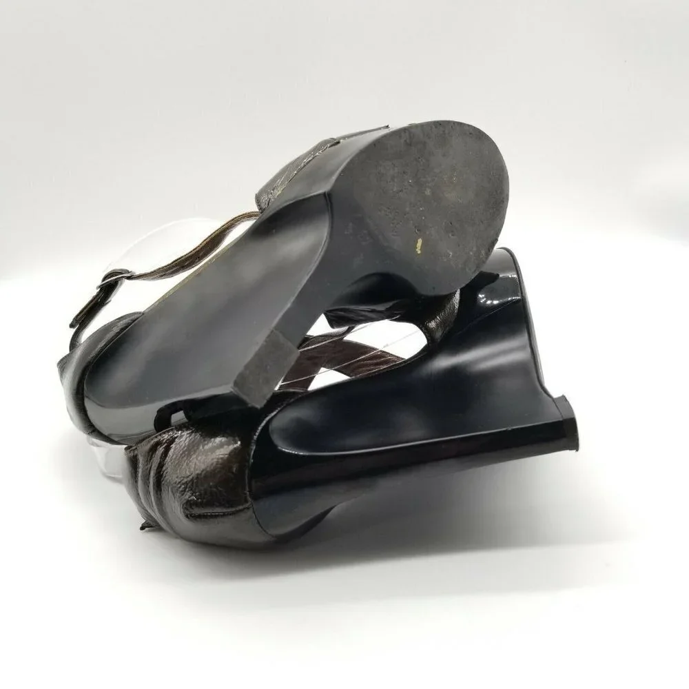 Marni Womens Metallic Gold Black Leather Wedge Slingback Heels Size US 6.5 EU 37